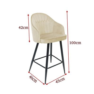 Maple Home High Bar Chair Velvet Upholstered Arm Stool Nordic Wide Backrest Black Metal Frame Counter Kitchen Cafe Restaurant Living Dining Room Furniture