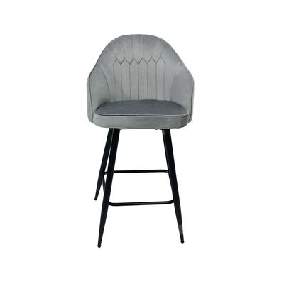 Maple Home High Bar Chair Velvet Upholstered Arm Stool Nordic Wide Backrest Black Metal Frame Counter Kitchen Cafe Restaurant Living Dining Room Furniture