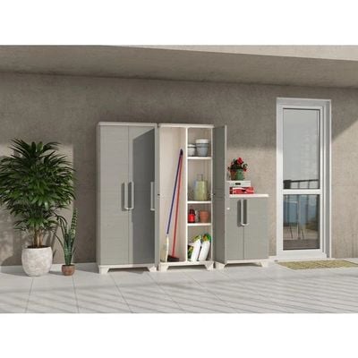 Keter Linear Wood Multipurpose High Cabinet Wardrobe - Durable Resin with Wood-Like Finish for Versatile Indoor and Outdoor Use