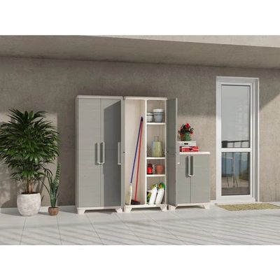 Keter Linear Wood Multipurpose High Cabinet Wardrobe - Durable Resin with Wood-Like Finish for Versatile Indoor and Outdoor Use