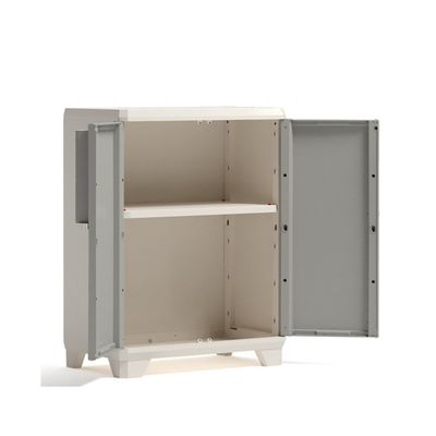 Keter Linear Wood Multipurpose Low Cabinet Wardrobe - Versatile Resin Storage with Wood-Like Finish for Indoor and Outdoor Use L39 x W68 x H90 - Grey