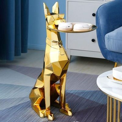 Doberman Dog Shaped Metal Corner Table, Resin Abstract Art Sculpture, Holding Tray, Dog Shape Coffee Table Side End Table Corner Resin Sculpture for Living Room, Entryway, Office, Home Decoration - Gold