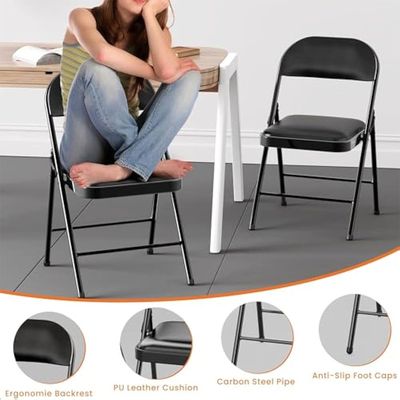 Maple Home Metal Folding Chair Metallic Frame Armless Modern Stool Seat High Back Portable Dining Living Office Make-up Event Furniture 6 Pcs 