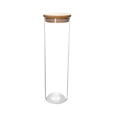 Honey Bee 1.25 Liter Multipurpose Airtight Tall Round Glass with Bamboo Lid For Kitchen & Pantry