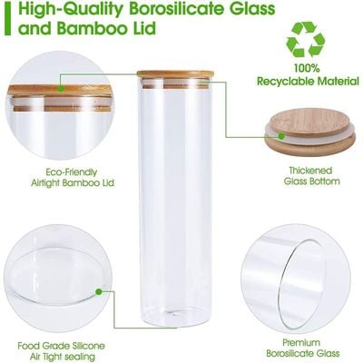 Honey Bee 1.25 Liter Multipurpose Airtight Tall Round Glass with Bamboo Lid For Kitchen & Pantry