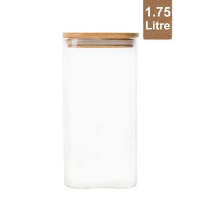 Honey Bee 1.75 Liter Multipurpose Airtight Square Glass with Bamboo Lid For Kitchen & Pantry