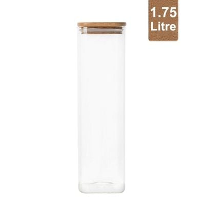 Honey Bee 1.75 Liter Multipurpose Airtight Tall Square Glass with Bamboo Lid For Kitchen & Pantry