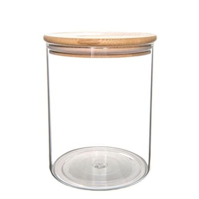 Honey Bee 2 Liter Multipurpose Airtight Round Glass with Bamboo Lid For Kitchen & Pantry