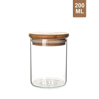 Honey Bee 200ML Multipurpose Airtight Round Glass with Bamboo Lid For Kitchen & Pantry