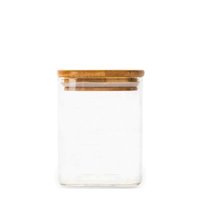 Honey Bee 200ML Multipurpose Airtight Square Glass with Bamboo Lid For Kitchen & Pantry