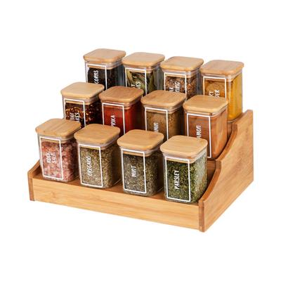 Honey Bee 200ML Multipurpose Airtight Square Glass with Bamboo Lid For Kitchen & Pantry