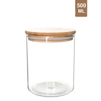 Honey Bee 500ML Multipurpose Airtight Round Glass with Bamboo Lid For Kitchen & Pantry