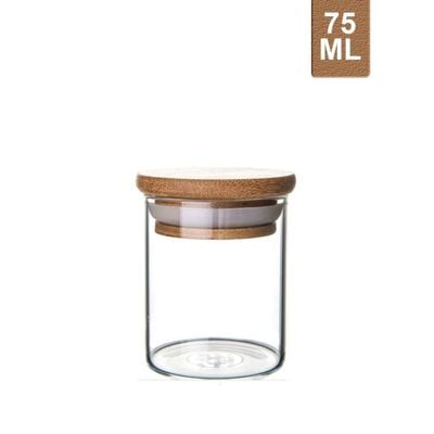 Honey Bee 75ML Multipurpose Airtight Round Glass with Bamboo Lid For Kitchen & Pantry