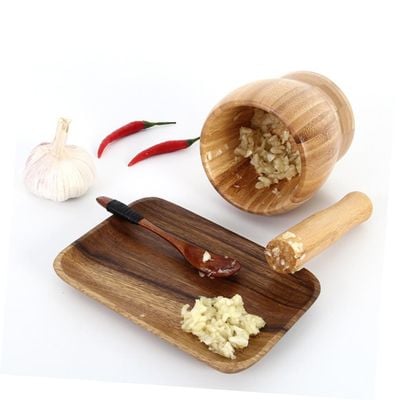 Honey Bee Bamboo Mortal & Pestel 11 x 10 cm, Compact and Eco-Friendly Spice Grinding Tool for Fresh Flavor