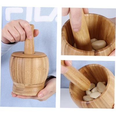 Honey Bee Bamboo Mortal & Pestel 11 x 10 cm, Compact and Eco-Friendly Spice Grinding Tool for Fresh Flavor