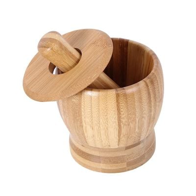 Honey Bee Bamboo Mortal & Pestel 11 x 10 cm, Compact and Eco-Friendly Spice Grinding Tool for Fresh Flavor