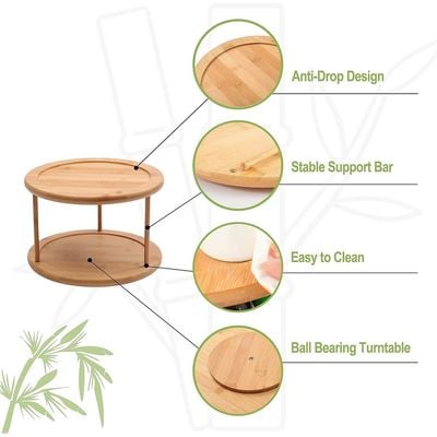 Honey Bee Bamboo Space-Saving Turntable Organizer 21cm, Organize Kitchen, Bathroom, or Office