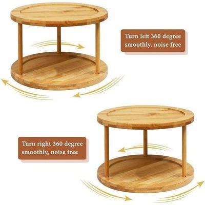 Honey Bee Bamboo Space-Saving Turntable Organizer 21cm, Organize Kitchen, Bathroom, or Office