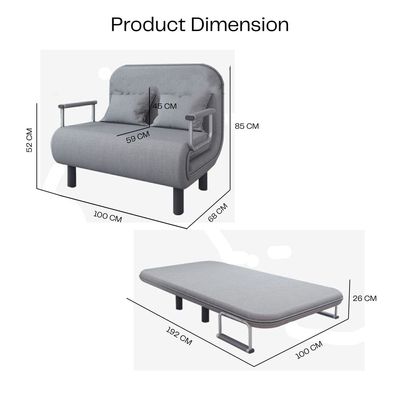 2-Seater Convertible Sofa Bed (Grey)