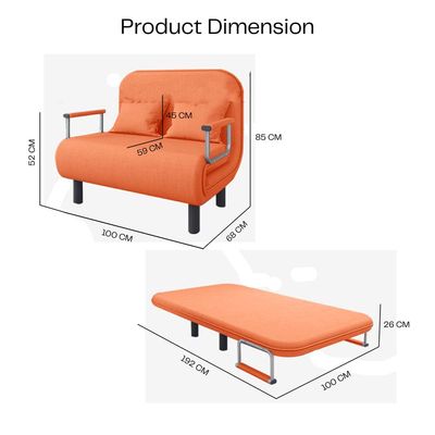 2-Seater Convertible Sofa Bed (Orange)