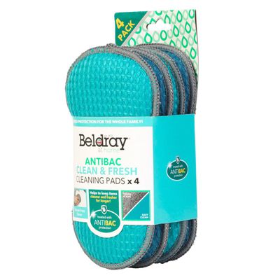 BELDRAY Antibac Clean & Fresh Cleaning Pads :  Antibacterial Microfiber Cloths for Home and Kitchen, Reusable Cleaning Wipes for Hygienic Surfaces - pack of 4