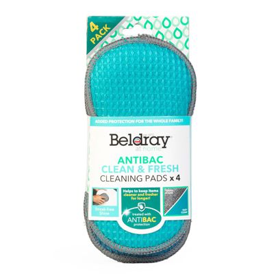 BELDRAY Antibac Clean & Fresh Cleaning Pads :  Antibacterial Microfiber Cloths for Home and Kitchen, Reusable Cleaning Wipes for Hygienic Surfaces - pack of 4