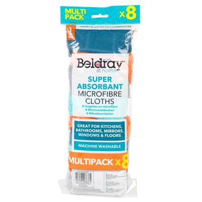 Beldray Super Absorbent Microfiber Cloths: Powerful Cleaning, Streak-Free Shine Cleans windows, mirrors, countertops, and more easily.