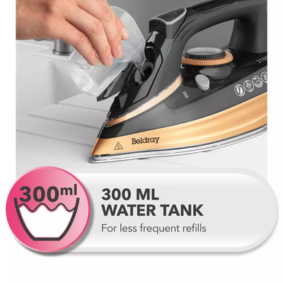 Beldray Copper Steam Master: 3100W Ultra Ceramic Iron to Provides smooth gliding over fabrics and a Powerful Crease Removal