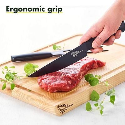 CHOP & GRILL  Meatfork & Knives Set  for slicing, carving, and serving meats at barbecues and gatherings with Stainless Steel Blades, Ergonomic Handles