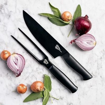 CHOP & GRILL  Meatfork & Knives Set  for slicing, carving, and serving meats at barbecues and gatherings with Stainless Steel Blades, Ergonomic Handles