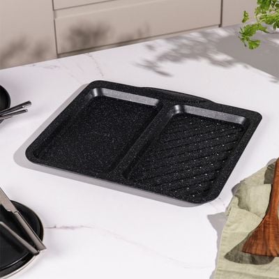 Salter Megastone Split Baking Tray – Non-Stick Oven Tray With 2 Compartments For Multipurpose Cooking, Durable Carbon Steel Ovenware, Easy To Clean