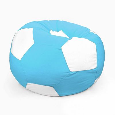 Luxe Decora Football Bean Bag | Outdoor Water Repellent Olefin Fabric | Filled with Polystyrene Beads | Removable Inner Layer | Comfortable Seating for Kids & Adults (Skyblue/White, Medium)