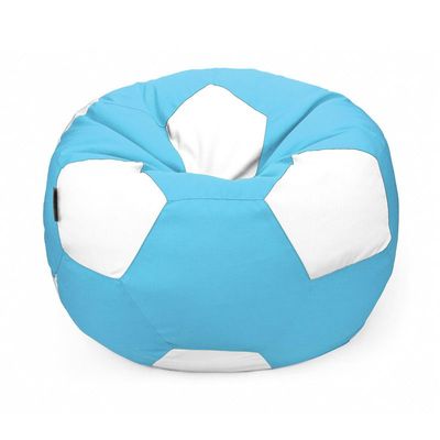 Luxe Decora Football Bean Bag | Outdoor Water Repellent Olefin Fabric | Filled with Polystyrene Beads | Removable Inner Layer | Comfortable Seating for Kids & Adults (Skyblue/White, Medium)