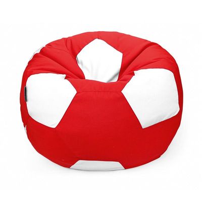 Luxe Decora Football Bean Bag | Outdoor Water Repellent Olefin Fabric | Filled with Polystyrene Beads | Removable Inner Layer | Comfortable Seating for Kids & Adults (Red/White, Medium)