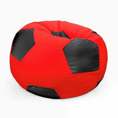 Luxe Decora Football Bean Bag | Outdoor Water Repellent Olefin Fabric | Filled with Polystyrene Beads | Removable Inner Layer | Comfortable Seating for Kids & Adults (Red/Black, Medium)