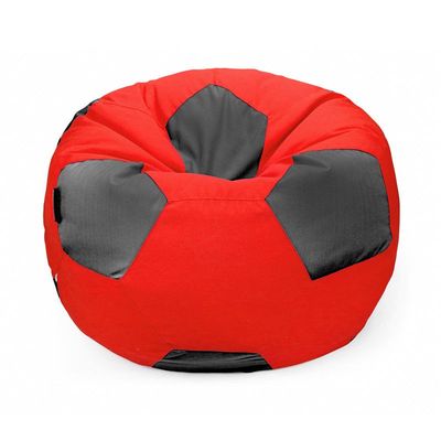 Luxe Decora Football Bean Bag | Outdoor Water Repellent Olefin Fabric | Filled with Polystyrene Beads | Removable Inner Layer | Comfortable Seating for Kids & Adults (Red/Black, Medium)