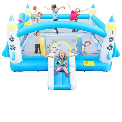 MYTS Rocket Adventure Inflatable Playhouse With Slide, Ball Pit, And Basketball Hoop