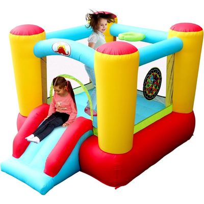 MYTS Compact Inflatable Bounce House With Slide And Basketball Hoop