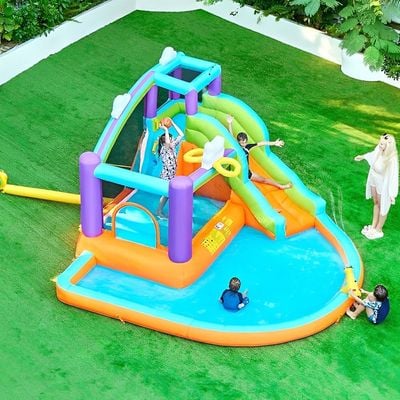 MYTS Ultimate Water Fun Inflatable Playhouse With Slide And Splash Pool