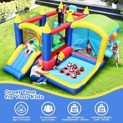 MYTS Castle-Themed Inflatable Playhouse With Slide, Ball Pit, And Activity Area