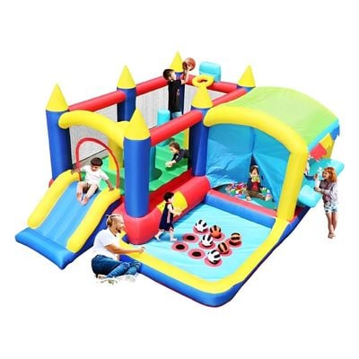 MYTS Castle-Themed Inflatable Playhouse With Slide, Ball Pit, And Activity Area