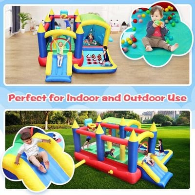 MYTS Castle-Themed Inflatable Playhouse With Slide, Ball Pit, And Activity Area