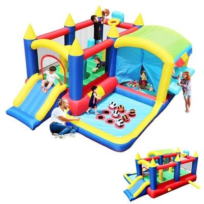 MYTS Castle-Themed Inflatable Playhouse With Slide, Ball Pit, And Activity Area