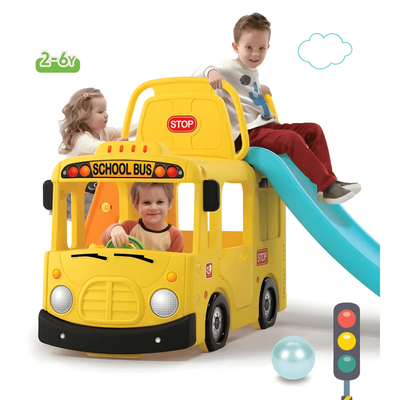 MYTS Little School Bus 3 In 1 Slide Playset Yellow