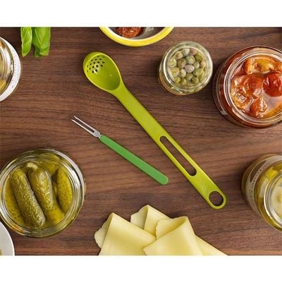 Joseph Joseph 2-Piece Scoop and Pick Jar Spoon and Fork, for olives in jars - Green