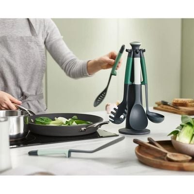 Joseph Elevate - Kitchen tools & gadgets Carousel 6-Piece Utensil Set with rotating stand, Ergonomic silicone handles, non stick head- Sage Green, 12, 10540
