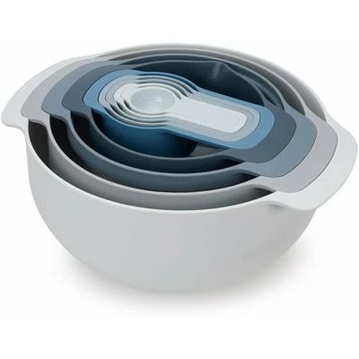 Joseph Joseph Edition Nesting Set with Mixing Bowls, Measuring Cups, Sieve, Colander, 9-Piece, Sky, JJ-40101