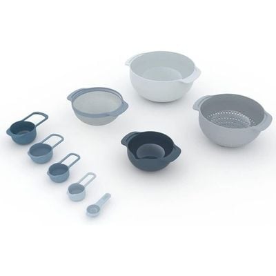 Joseph Joseph Edition Nesting Set with Mixing Bowls, Measuring Cups, Sieve, Colander, 9-Piece, Sky, JJ-40101