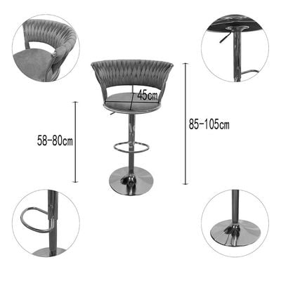 Velvet Bar Stool Chair Metal Leg, Adjustable High Backrest 360° Upholstered Seat Kitchen Home Office Chairs