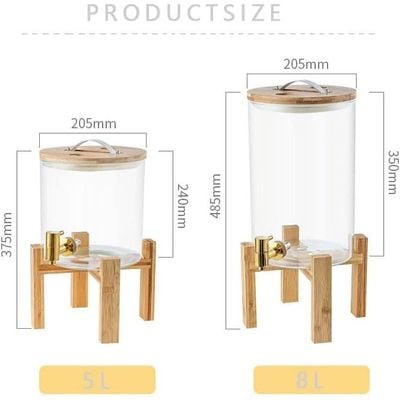 Homesmiths Juice Dispenser, 5 L, Made of Glass, Juice Dispenser, Water Dispenser with Stand and Tap Glass Lid, Stainless Steel Tap, Wooden Stand, for Hot or Cold Drinks, Ice Water.